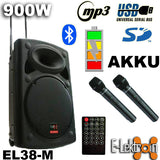 E-lektron EL38-MS 15-inch Portable Speaker Light Party Set w/ Battery Bluetooth Sound System 2 Microphone 2 Disco Light