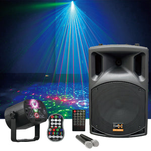 E-lektron P12U Mobile Karaoke System with Bluetooth Loud Speaker Wireless Mics Color Disco Laser Light