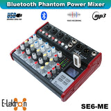 E-Lektron SE-6 Live Audio Mixer 6 Channel Mixer incl. USB Bluetooth Soundcard Phantom Power
