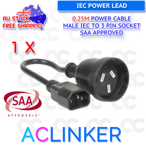 Power Cable - Male IEC to 3 Pin Socket 240V 10A SAA Approved