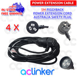 DL 5 Meters Black Piggyback Plug Main Power Extension Cord 240V 3 Pin 10A 1.0mm Cable