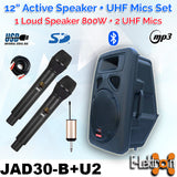 E-lektron 12" inch Speaker Bluetooth 800W Active Loud Digital Sound System PA with 2 Tunable UHF Wireless Microphones 40 channels