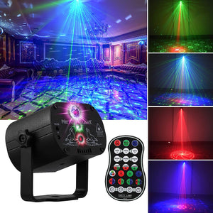 DJ Disco Stage Party Lights LED Sound Activated Laser Light RGB Flash Strobe Projector with Remote Control for Christmas Halloween Decorations Karaoke Pub KTV Bar Dance Gift Birthday Wedding