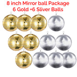 12 Pack 8 inch Mirror Disco Balls (6 Gold + 6 Silver) Reflective Hanging Decoration for Parties Events Weddings & Home Decor
