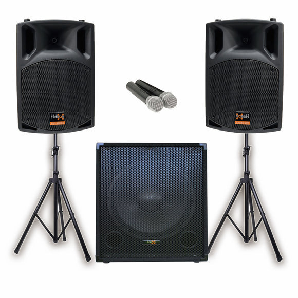 E-Lektron Sonic Boost Pro SBP-522 Bluetooth Vocal Bass Sound PA System UHF Mics and stands