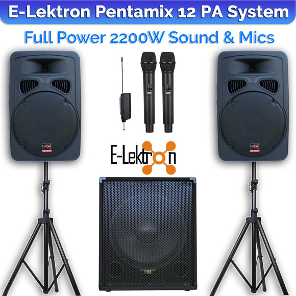 E-Lektron Pentamix 12 2200W Bluetooth Vocal Sound System with Stands for Event DJ Party Band