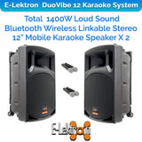 E-Lektron Duevibe 12 1400W 2 X 12 inch UHF Mics TWS Bluetooth Portable Speakers System PA UHF Mics