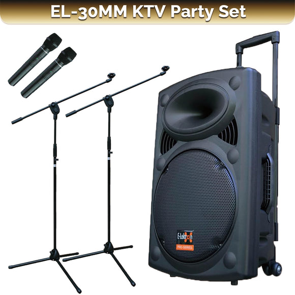 E-lektron Kvocal 12 Portable Bluetooth Speaker with 2 Wireless Microphones and Mic Stands