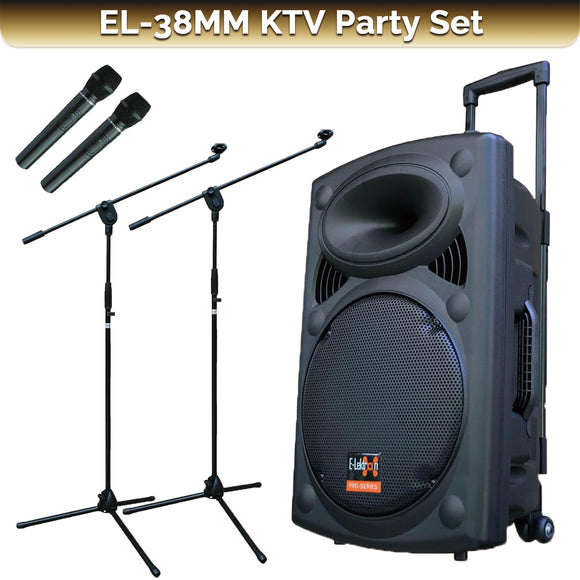 E-lektron Kvocal 15 Portable Bluetooth Speaker with 2 Wireless Microphones and Mic Stands