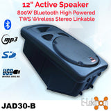 E-Lektron 2X12" inch 1500W Bluetooth Portable+Active Loud Speakers Sound System Battery Operate USB Record 2 Microphones