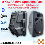 E-lektron JAK-30 12" inch Bluetooth Speaker Set with 2 Tunable UHF Microphones Party light and Mic Stands