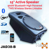 E-lektron 15" inch Speaker Bluetooth 900W Active Loud Digital Sound System PA with 2 Tunable UHF Wireless Microphones 40 channels