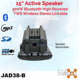 E-Lektron 2 X 15" inch 1800W Bluetooth Portable+Active Loud Speakers Sound System Battery Operate USB Record 2 Microphones