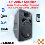 E-lektron 15" inch Speaker Bluetooth 900W Active Loud Digital Sound System PA with 2 Tunable UHF Wireless Microphones 40 channels