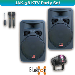 E-lektron JAK-38 15" inch Bluetooth Speaker Set with 2 Tunable UHF Microphones Party light