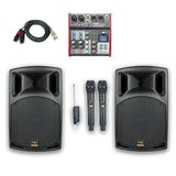 E-Lektron KSM-Q30 Karaoke Set 2 X 12" inch Active Bluetooth Speakers Audio Mixer Microphones