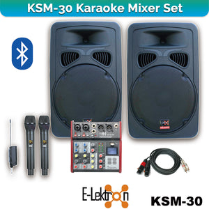E-Lektron KSM-30 Karaoke Set 2 X 12" inch Active Bluetooth Speakers Audio Mixer Microphones
