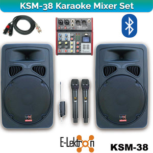 E-Lektron KSM-38 Karaoke Set 2 X 15" inch Active Bluetooth Speakers Audio Mixer Microphones