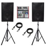 QTX Quest 15MSS PA Speaker Pair 1760W | Stands, Mixer & XLR - PA speaker system available at ACLINKER Australia