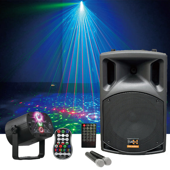 E-lektron P15U Mobile Karaoke System with Bluetooth Loud Speaker Wireless Mics Color Disco Laser Light