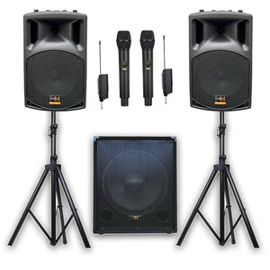 E-Lektron Pentamix Q308 2600W Bluetooth Vocal Sound System with Linkable Microphones Stands for Event DJ Party Band