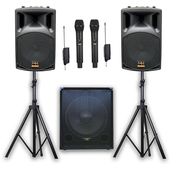 E-Lektron Pentamix Q305 2200W Bluetooth Vocal Sound System with Linkable Microphones Stands for Event DJ Party Band