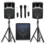 E-Lektron Pentamix Q308 2600W Bluetooth Vocal Sound System with Linkable Microphones Stands for Event DJ Party Band
