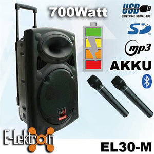 E-lektron EL30-M 12‚Ä≥ Inch Portable Speaker 700W PA Sound System Battery Bluetooth 2 Wireless Microphones Karaoke Party