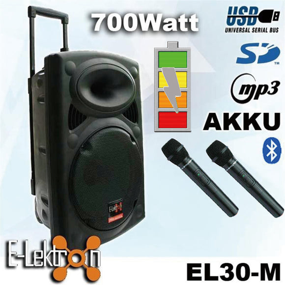 E-lektron EL30-M 12‚Ä≥ Inch Portable Speaker 700W PA Sound System Battery Bluetooth 2 Wireless Microphones Karaoke Party