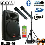 E-Lektron 15" Inch Portable Speaker 900W Mobile PA Sound System Battery Bluetooth With 2 Wireless Microphones