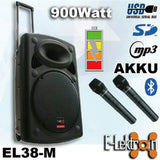 E-Lektron 2 X 15" inch 1800W Bluetooth Portable+Active Loud Speakers Sound System Battery Operate USB Record 2 Microphones