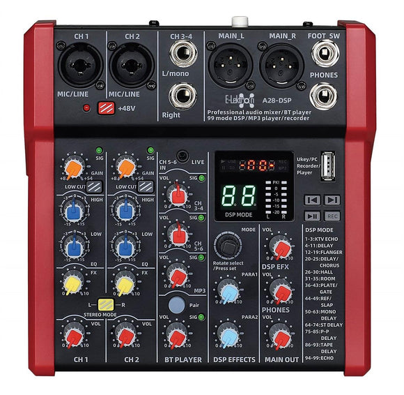 E-lektron A28 DSP FX Studio Audio Mixer 6-Channel with Bluetooth USB Play Audio interface