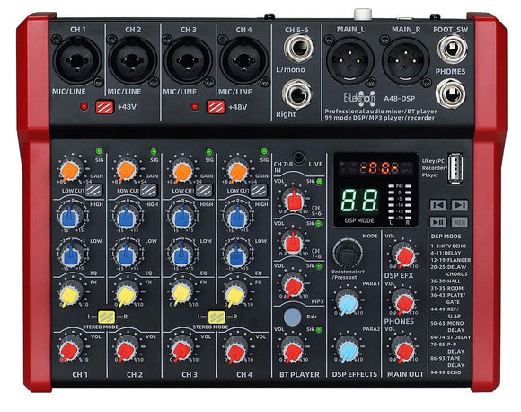 E-lektron A48 DSP FX Studio Audio Mixer 8-Channel  with Bluetooth USB Play Audio interface