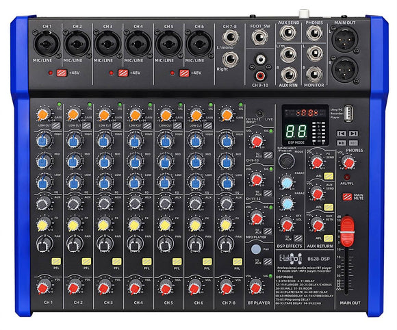 E-lektron B628 DSP effects Studio Audio Mixer 12-Channel with Bluetooth USB Play Audio interface