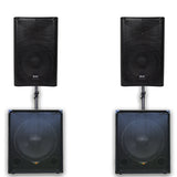 QTX Quad 555 2960W Active 2.2 PA System Bundle｜15" Subwoofers + 15" PA Speakers & Poles