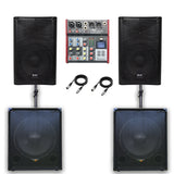 QTX Quadmix 555 2960W Active 2.2 PA System Bundle| Dual 15“ Sub,15”Top, Mixer,Poles - PA speaker system available...