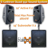 E-Lektron Quad 552 2800W Pro Audio Set with 2X12" inch Active Speakers 2X15" Subwoofer and Stand for Event DJ Party Disco Night