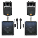 E-Lektron Quadix Q305 2800W Active & Subwoofer Vocal Speakers Sound System with linkable UHF Mics and Poles