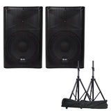 QTX Quest-15AS Powerful Active PA cabinet Bluetooth FM tuner Speakers with Stands