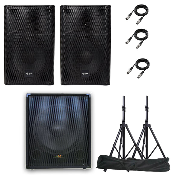 QTX Quest S12 Complete Active PA System Bluetooth FM tuner SD with Stands