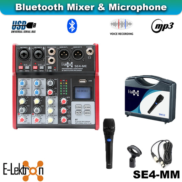E-Lektron SE-4MM 4 Channel Bluetooth Audio Mixer Phantom Power w/ Condenser Mic