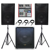 QTX Quest 12SSA 2040W 2.1 Active PA System Bundle | 15" Subwoofer, Mixer, Stands & Cables - PA speaker system available...