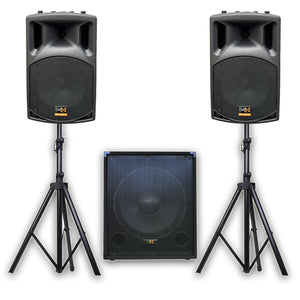 E-Lektron Trinity Q308 2600W Bluetooth Sound System with 2X12" inch Active Speakers 18" Active Subwoofer Stands for Event DJ Party Disco Night