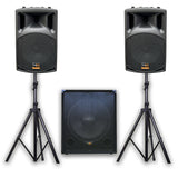 E-Lektron Trinity Q308 2600W Bluetooth Sound System with 2X12" inch Active Speakers 18" Active Subwoofer Stands for Event DJ Party Disco Night