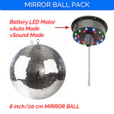 8 inch mirror ball with R G B LED Motor Operate with 3X AA Battery sound active