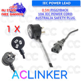DL 2 Meter Piggyback Power IEC Cable  3 Pin Plug 240V 10Amp SAA Approved