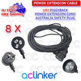 DL 10 Meters Black Piggyback Plug Main Power Extension Cord 240V 3 Pin 10A 1.0mm Cable