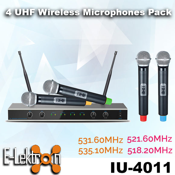 E-Lektron IU-4011 Digital UHF 4x Handheld Wireless Microphones System AU Stand Frequency Set