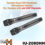 E-Lektron IU-2080HH Dynamic UHF Digital 100 Channels Tunable Wireless Microphone System 2xHandheld