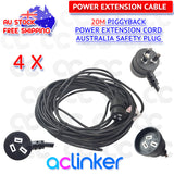 DL 20 Meters Black Piggyback Plug Main Power Extension Cord 240V 3 Pin 10A 1.5mm Cable